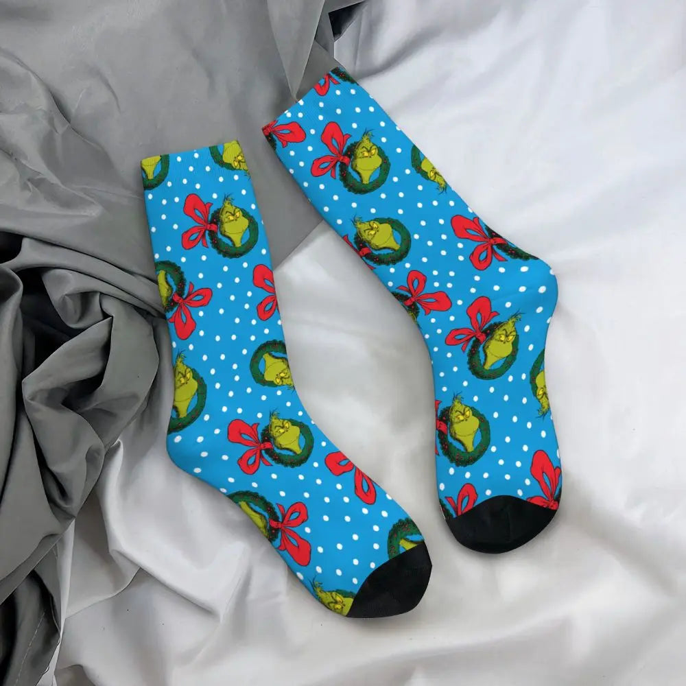 Novelty Christmas-S-Green-S-Grinching Socks Men's Women's Fashion Socks Spring Summer Autumn Winter Middle Tube Socks Gift