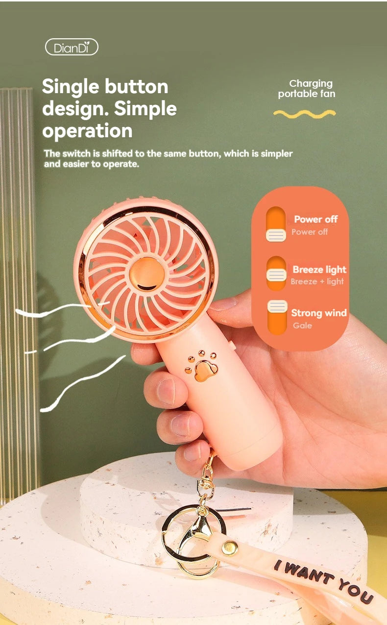 Summer New Mini Mini Fan Cute Cartoon Portable Charging USB Handheld Fan Student Outdoor Fan