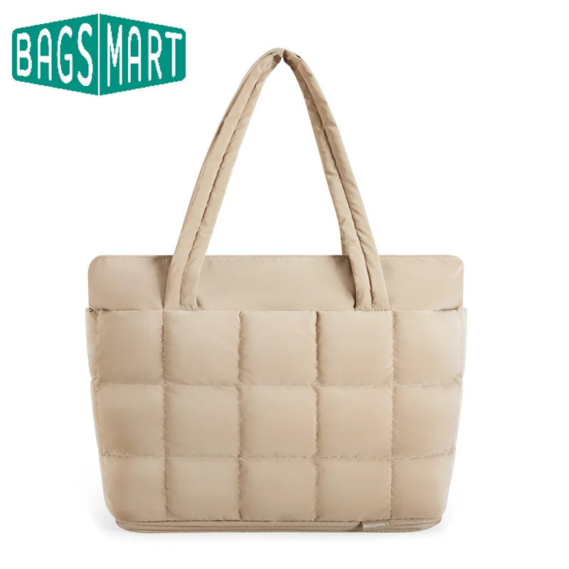 BAGSMART Expandable Tote Bag for Women Puffer Shoulder Tote Bag With Zipper 28L Travel Bags Casual Handbags Nurse Bag