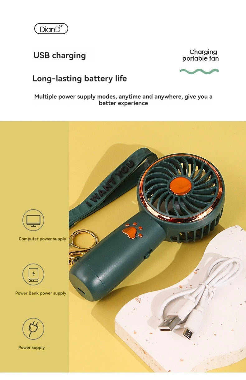 Summer New Mini Mini Fan Cute Cartoon Portable Charging USB Handheld Fan Student Outdoor Fan