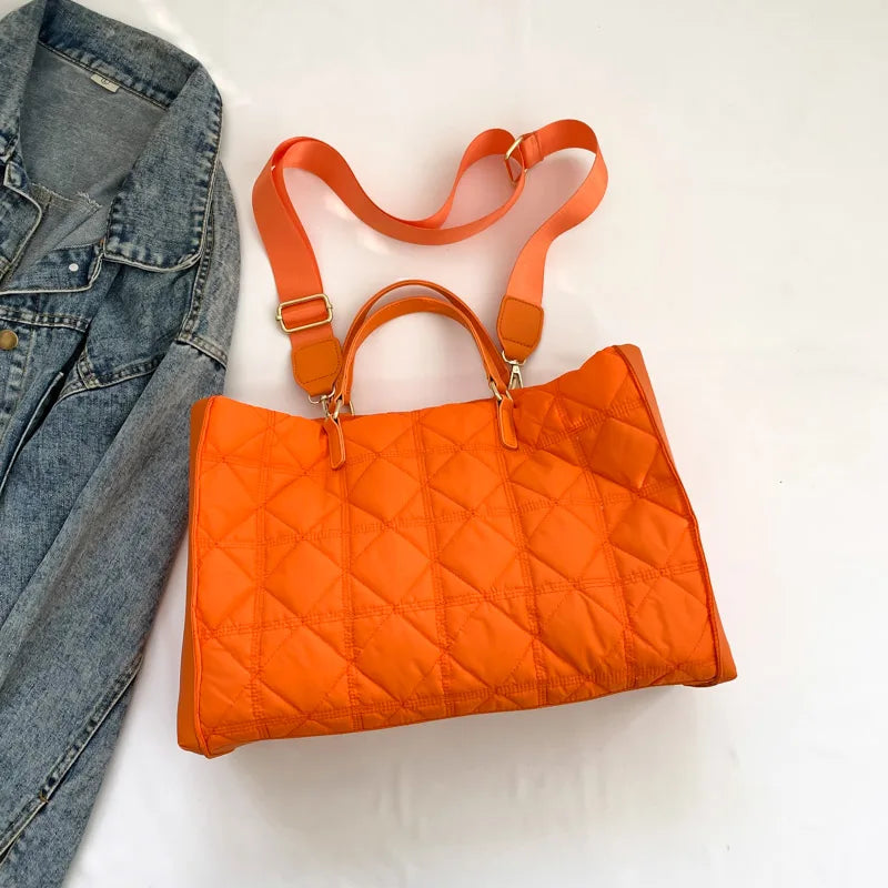 Green Padded Handbag Fashion Quilted Shoulder Bags For Women 2023 Winter Space Cotton Shopper Bag Portable Large Capacity Tote