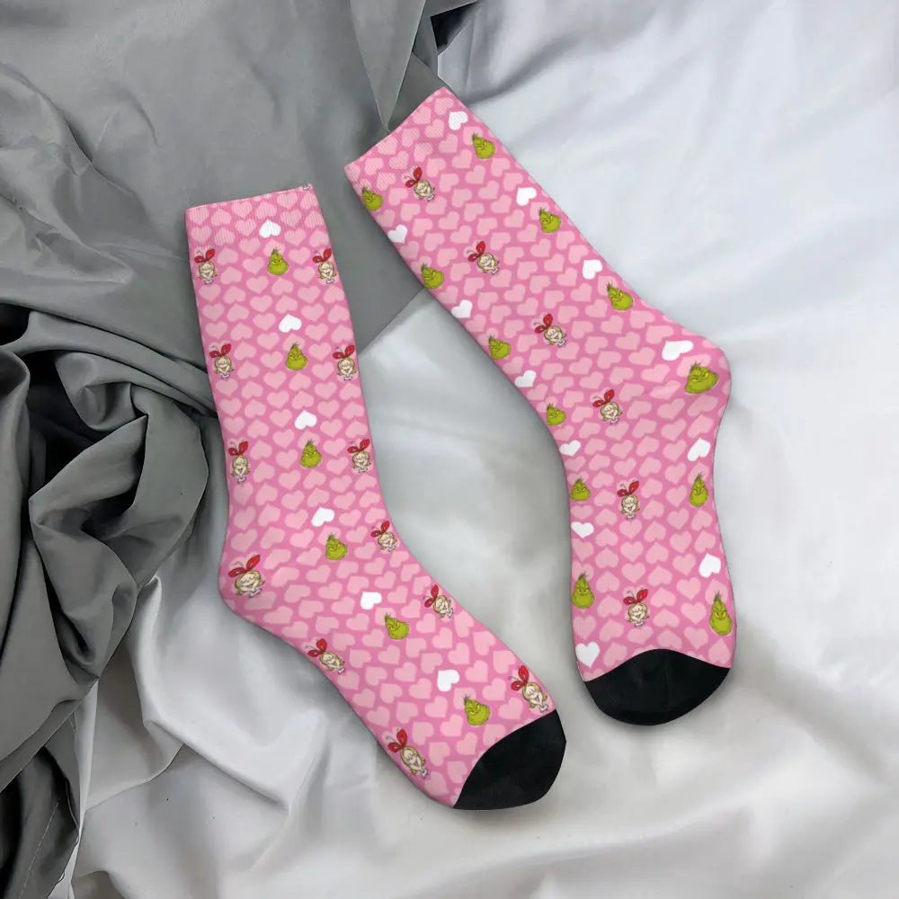 Novelty Christmas-S-Green-S-Grinching Socks Men's Women's Fashion Socks Spring Summer Autumn Winter Middle Tube Socks Gift