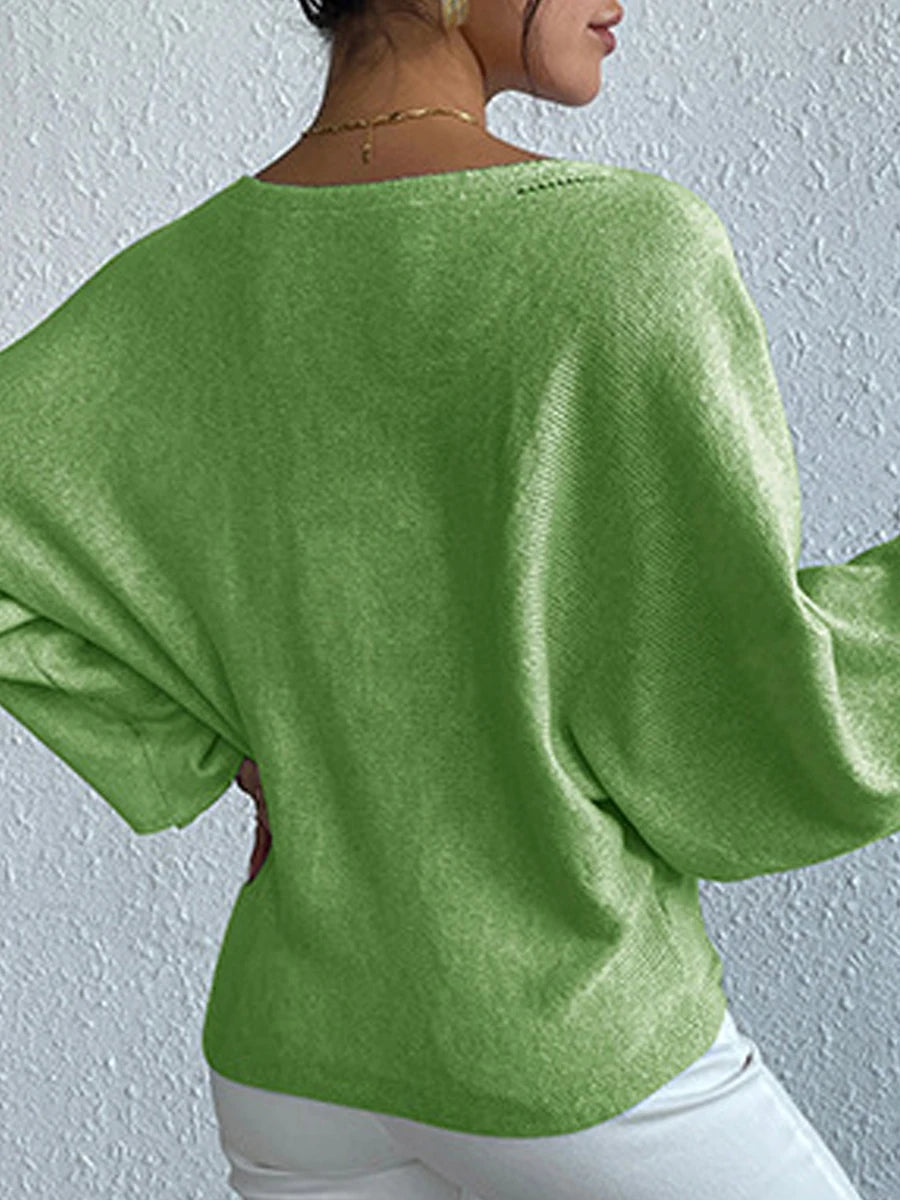 Women Loose Knit Sweater Sweet Flower Embroidered Long Sleeve Boat Neck Pullovers Spring Fall Casual Jumpers Tops