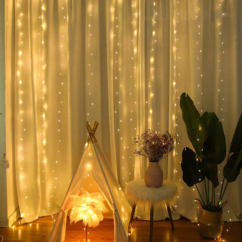 LED Garland Curtain String Lights USB Remote Control Fairy Festoon Light Christmas Decoration for Room Party Wedding New Year