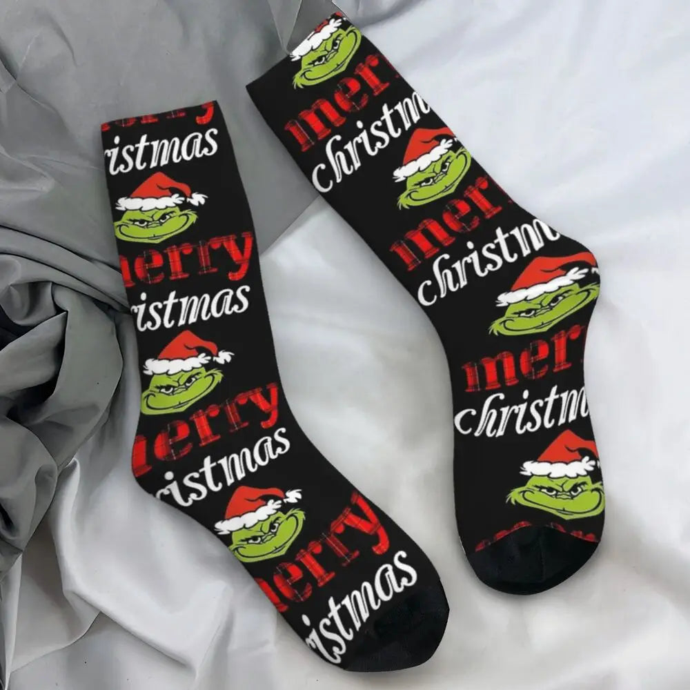 Pink Christmas-S-Green-S-Grinching Stockings Monster Trendy Socks Winter Anti Skid Socks Women Men Running High Quality Socks