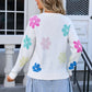 Spell Color Flower Round Collar Pullover Knitted Sweater