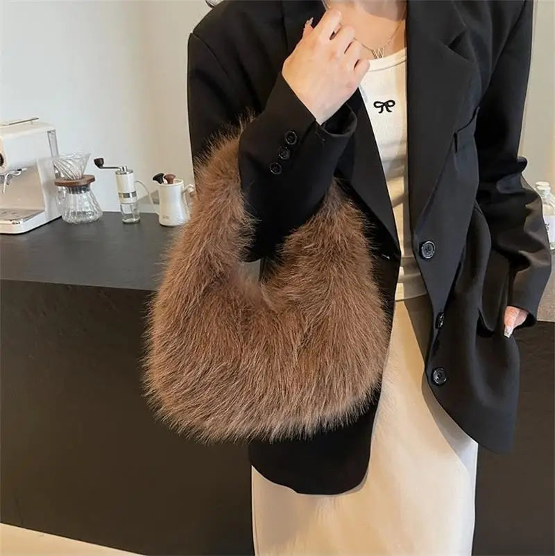 Faux Soft Plush Women's Small Half Moon Bag