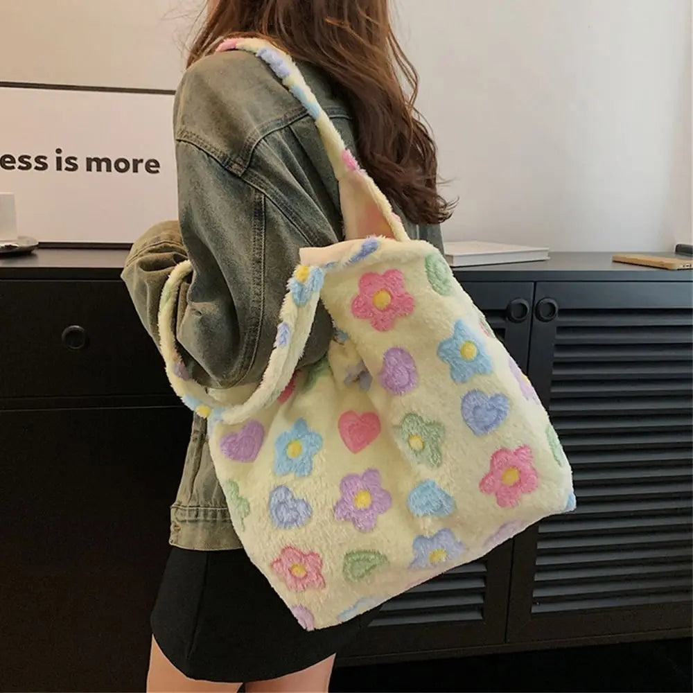 Soft Plush Shoulder Bags Casual Large Capacity Furry Top-Handle Bag Handbags Women Girls