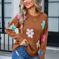 Spell Color Flower Round Collar Pullover Knitted Sweater
