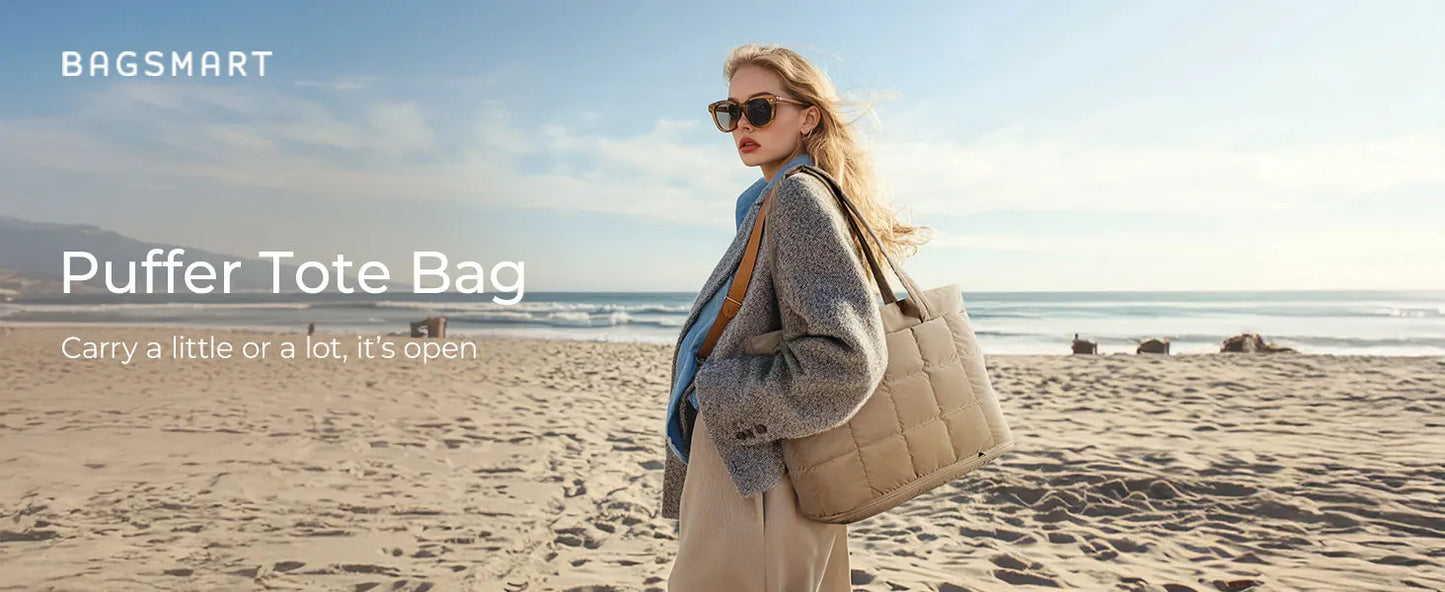 BAGSMART Expandable Tote Bag for Women Puffer Shoulder Tote Bag With Zipper 28L Travel Bags Casual Handbags Nurse Bag