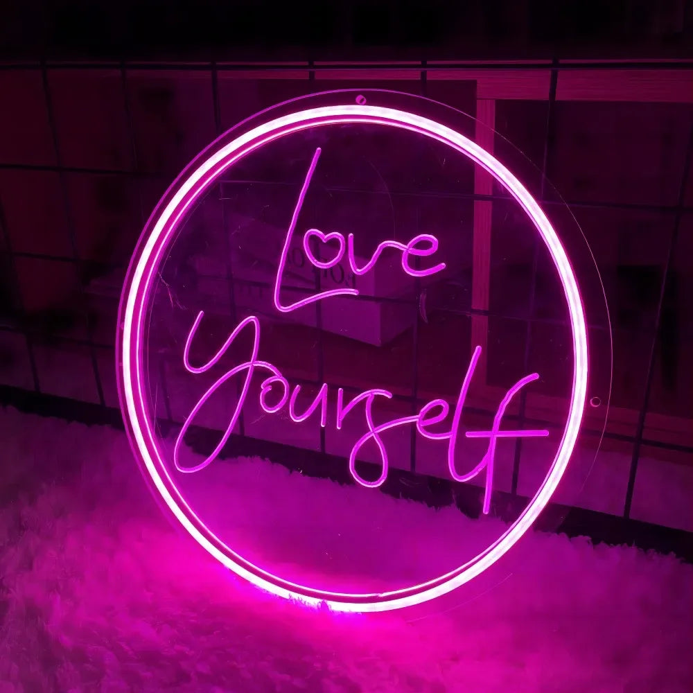 Love Yourself Neon Sign Engrave Personality Custom USB Led Luminous Letters For Coffee Shop Bars Decoration Lights on The Wall