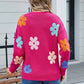 Spell Color Flower Round Collar Pullover Knitted Sweater