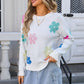 Spell Color Flower Round Collar Pullover Knitted Sweater