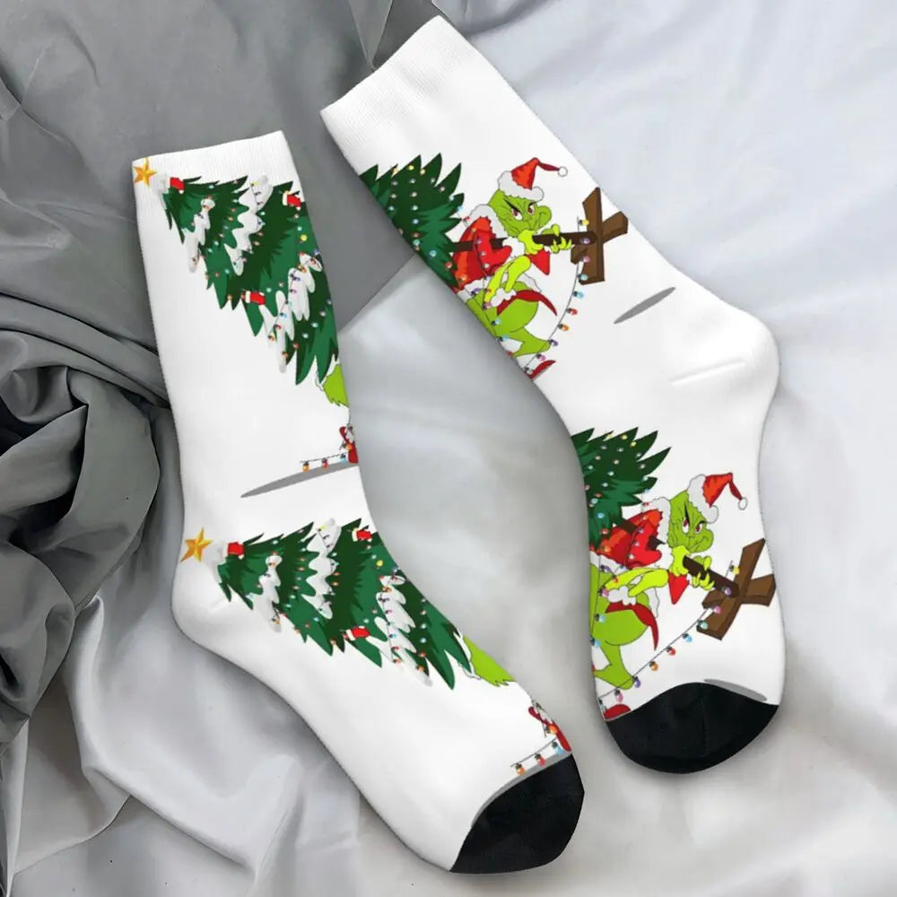 Pink Christmas-S-Green-S-Grinching Stockings Monster Trendy Socks Winter Anti Skid Socks Women Men Running High Quality Socks
