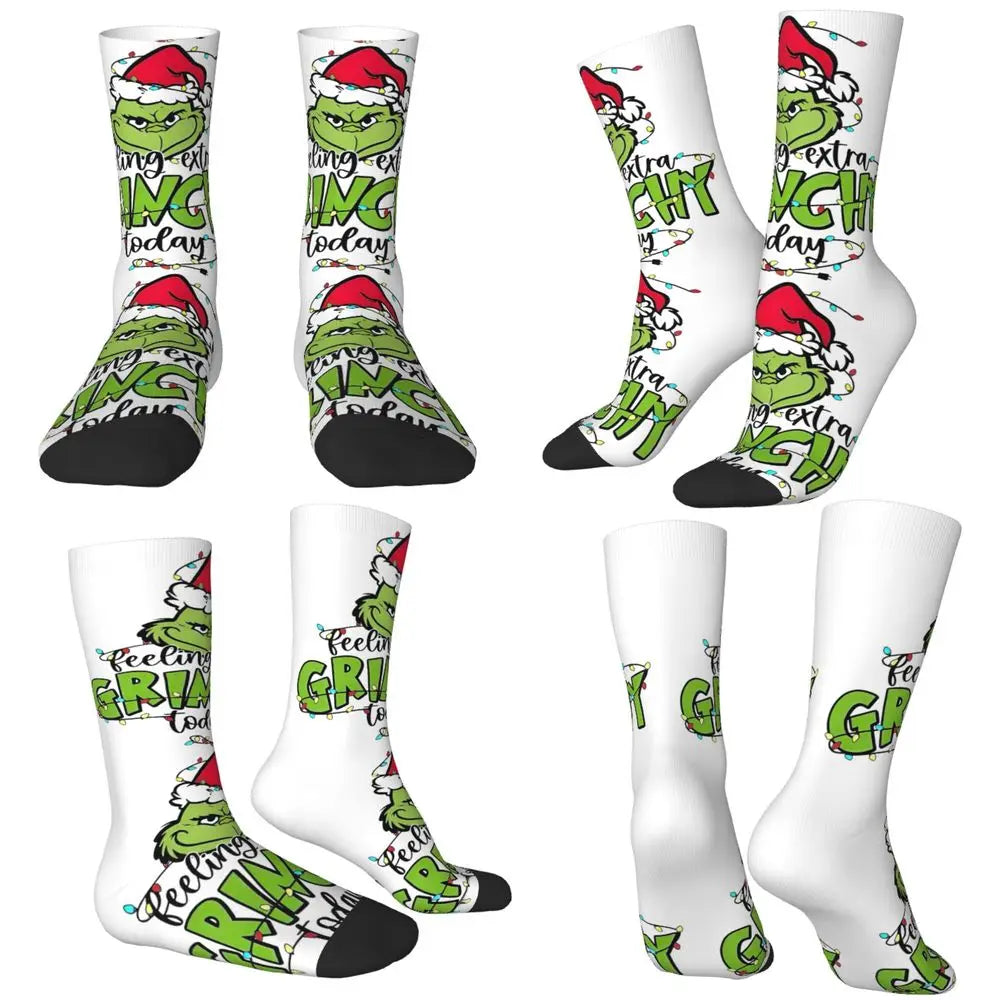 Unisex Men Socks Christmas-S-Green-S-Grinching Just Waiting for Christmas Stockings Winter Kawaii Socks Climbing Non Skid Socks
