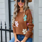 Spell Color Flower Round Collar Pullover Knitted Sweater