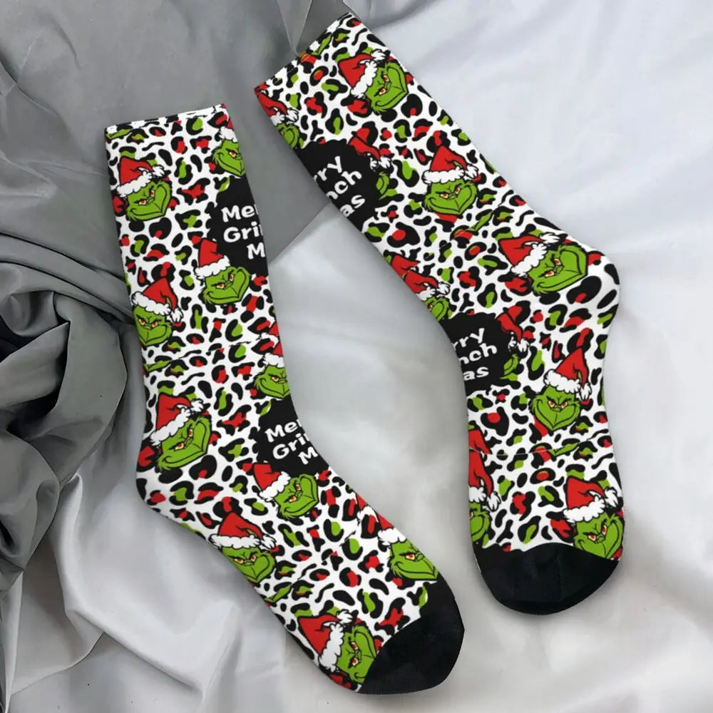 Unisex Men Socks Christmas-S-Green-S-Grinching Just Waiting for Christmas Stockings Winter Kawaii Socks Climbing Non Skid Socks