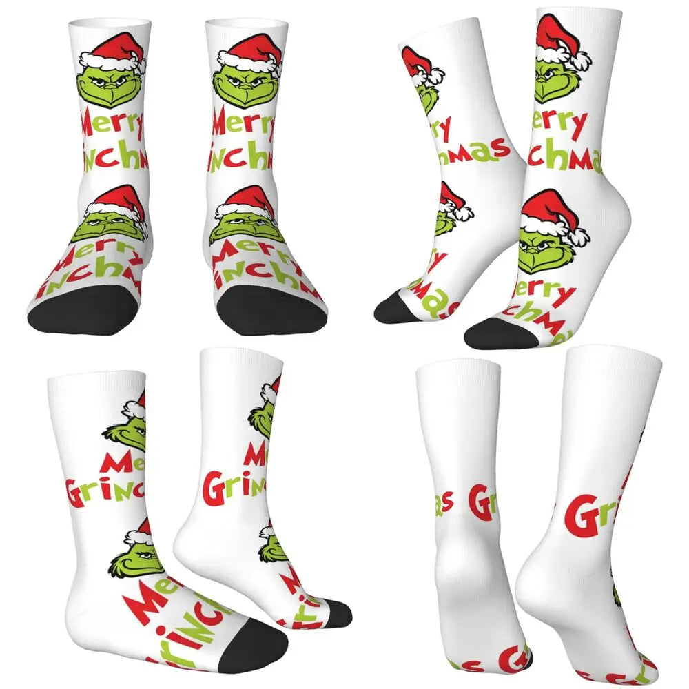 Unisex Men Socks Christmas-S-Green-S-Grinching Just Waiting for Christmas Stockings Winter Kawaii Socks Climbing Non Skid Socks