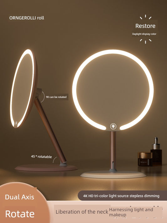 Dual-Axis Stand Office Rotating Makeup Mirror with Light