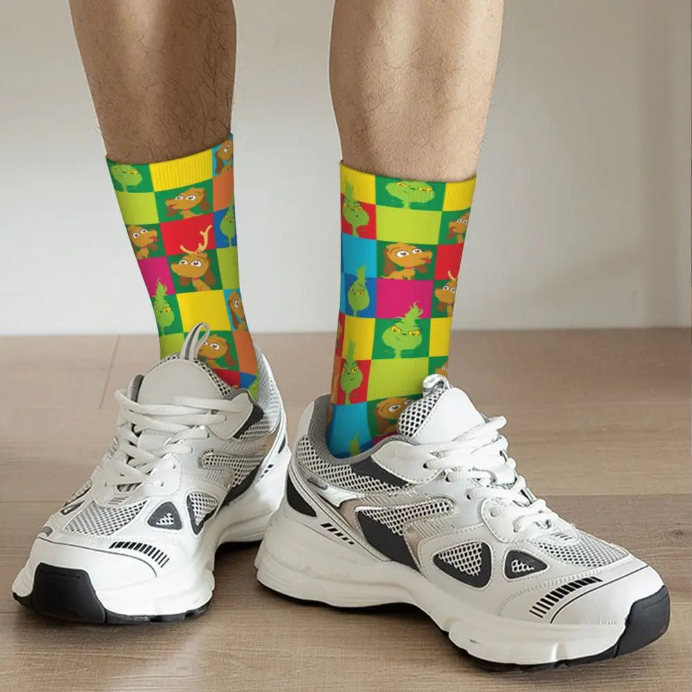 Novelty Christmas-S-Green-S-Grinching Socks Men's Women's Fashion Socks Spring Summer Autumn Winter Middle Tube Socks Gift