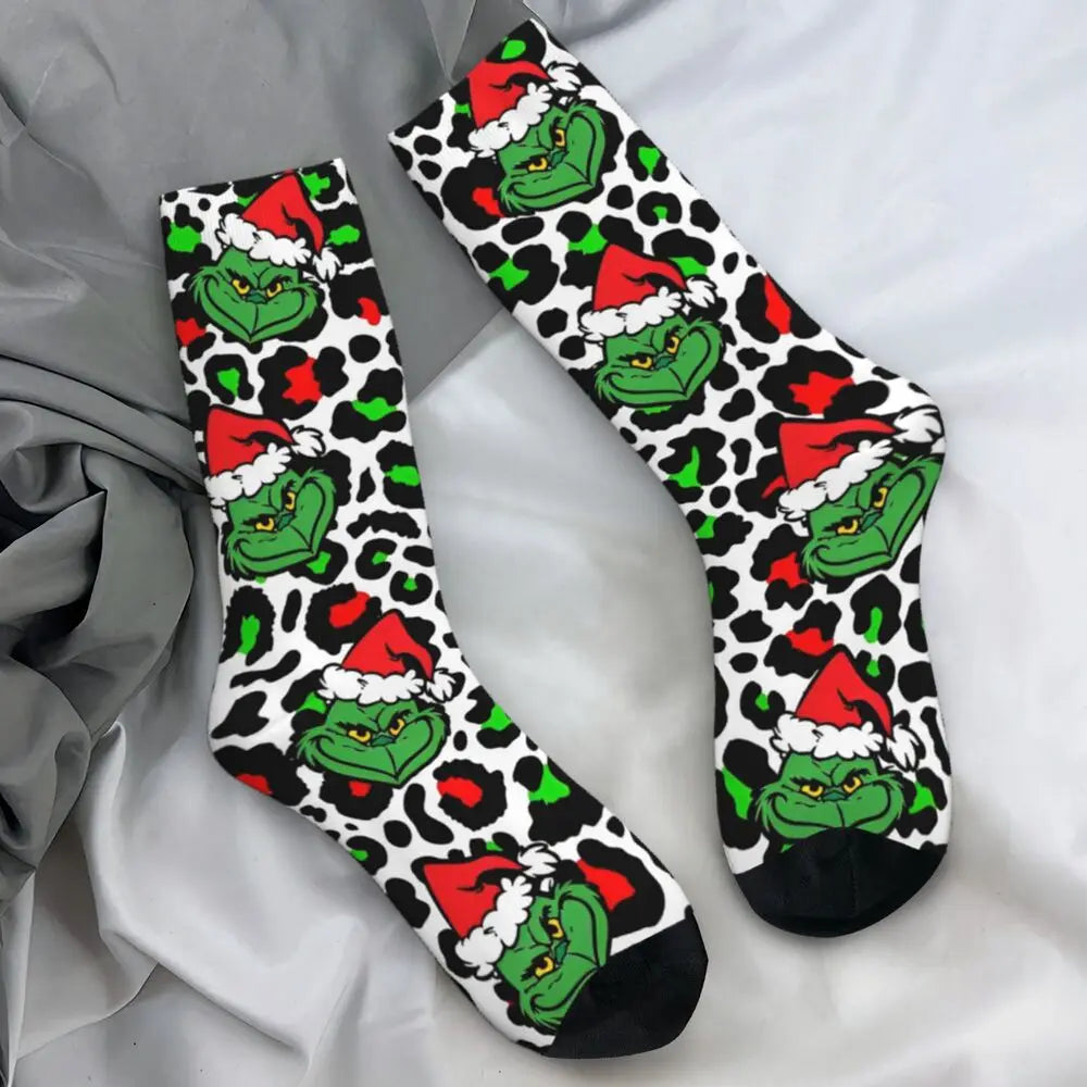 Unisex Men Socks Christmas-S-Green-S-Grinching Just Waiting for Christmas Stockings Winter Kawaii Socks Climbing Non Skid Socks