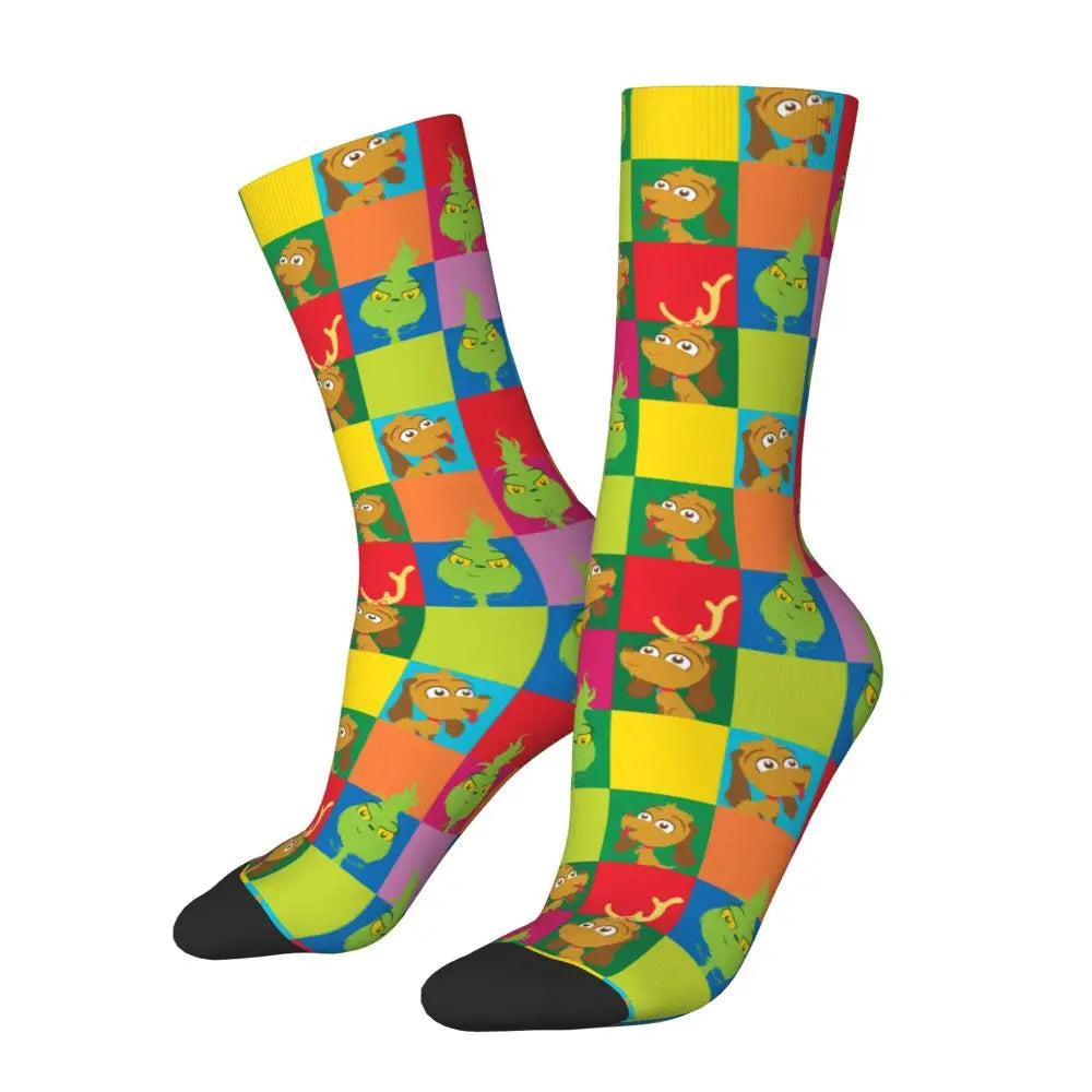 Novelty Christmas-S-Green-S-Grinching Socks Men's Women's Fashion Socks Spring Summer Autumn Winter Middle Tube Socks Gift