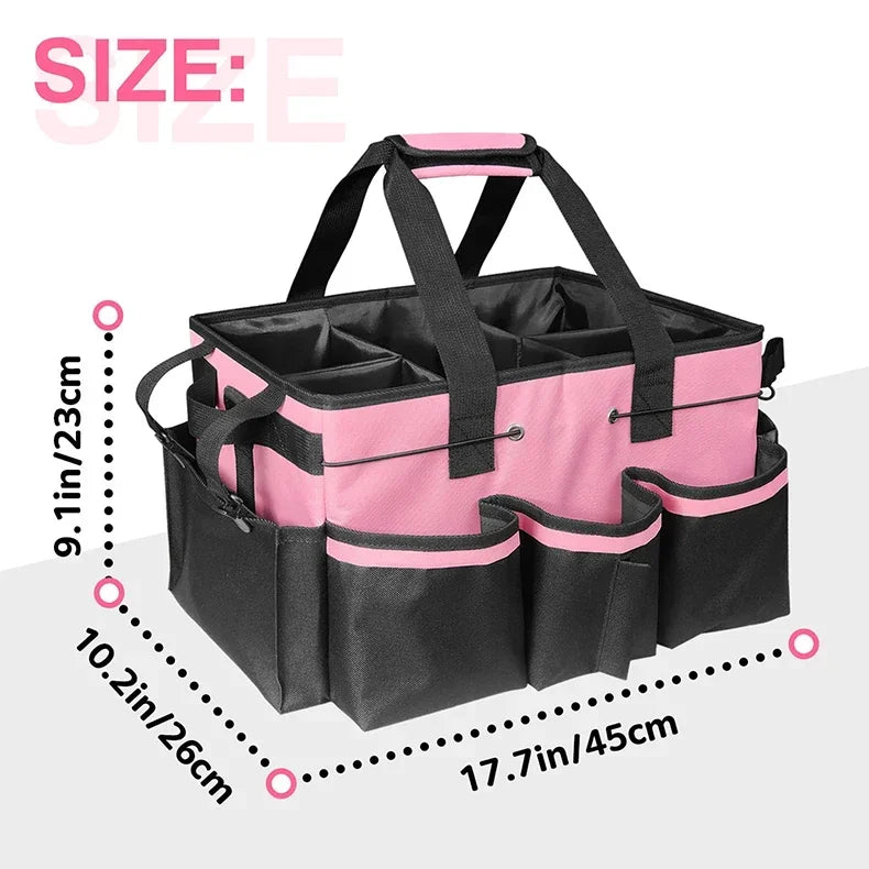 Pink Tool Bag with Pockets Cleaning Toolbag Storage Waterproof Wear-Resistant Large Capacity Oxford Cloth Tools Organizer