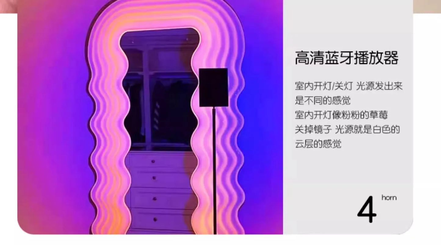 Full Body Fitness Pink Luminous Floor Mirror