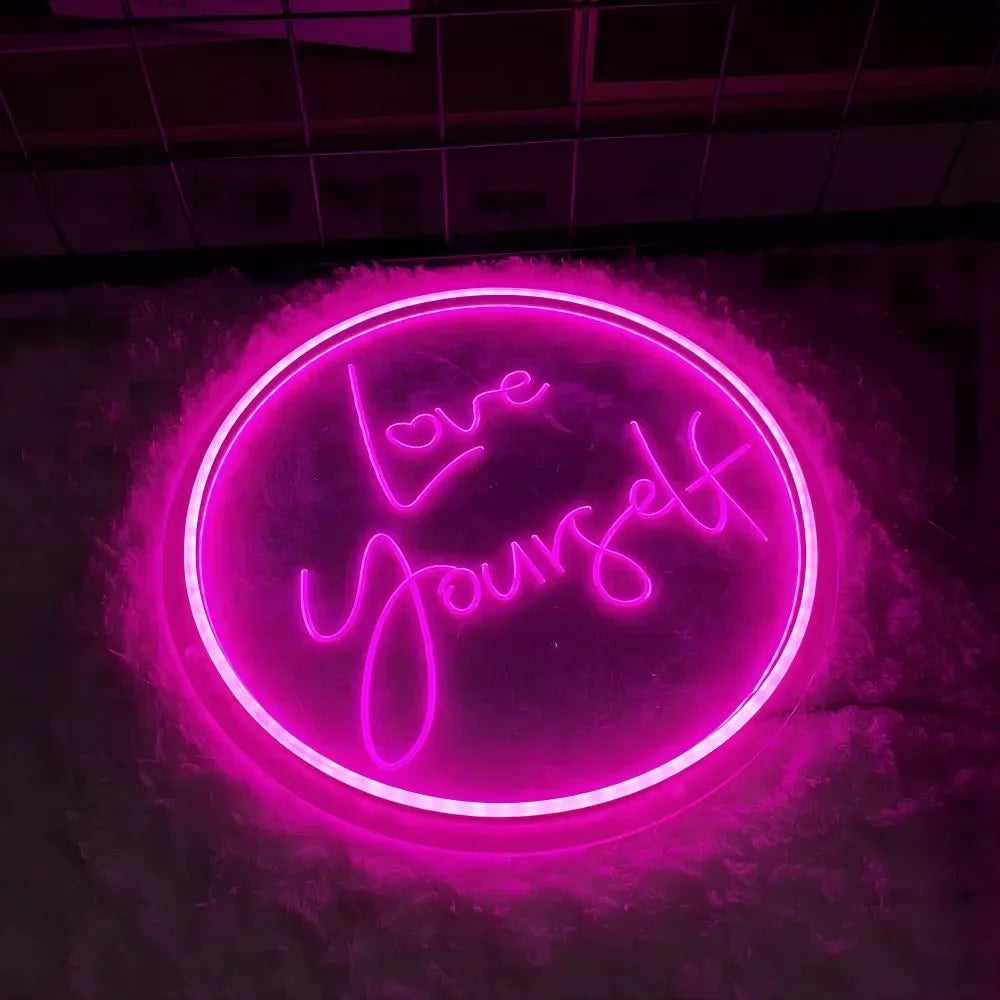 Love Yourself Neon Sign Engrave Personality Custom USB Led Luminous Letters For Coffee Shop Bars Decoration Lights on The Wall