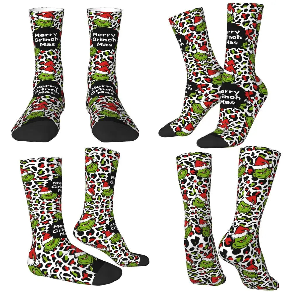 Unisex Men Socks Christmas-S-Green-S-Grinching Just Waiting for Christmas Stockings Winter Kawaii Socks Climbing Non Skid Socks