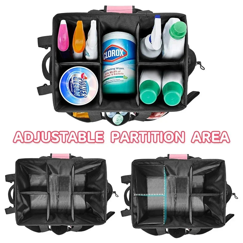 Pink Tool Bag with Pockets Cleaning Toolbag Storage Waterproof Wear-Resistant Large Capacity Oxford Cloth Tools Organizer