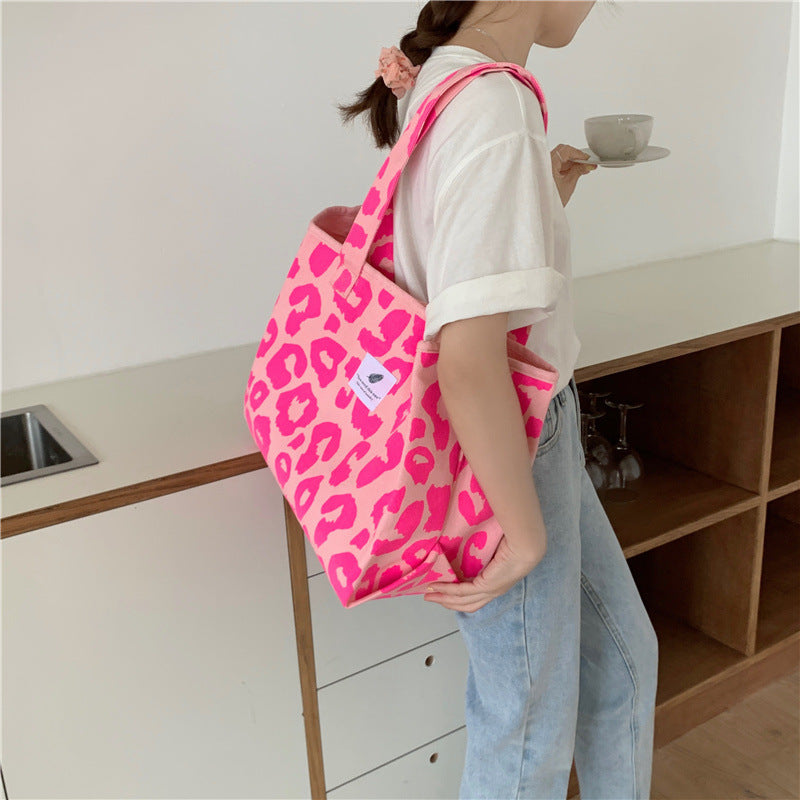 Pink Leopard Print Women Handbag Large Capacity Single Tote