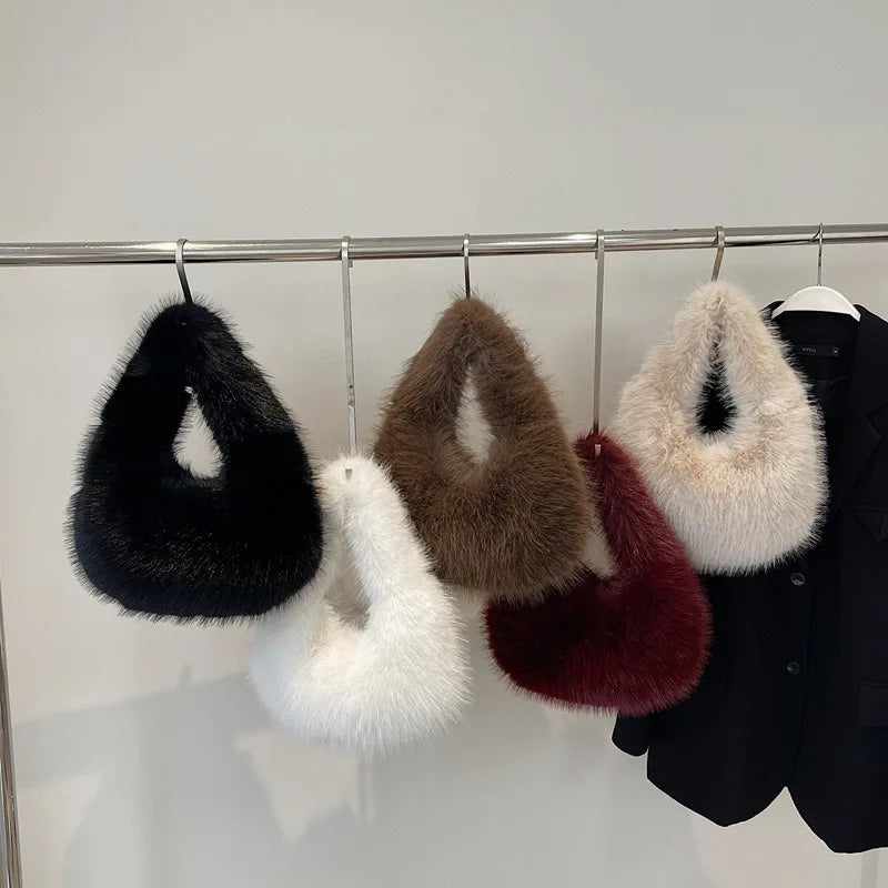 Faux Soft Plush Women's Small Half Moon Bag