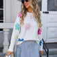 Spell Color Flower Round Collar Pullover Knitted Sweater