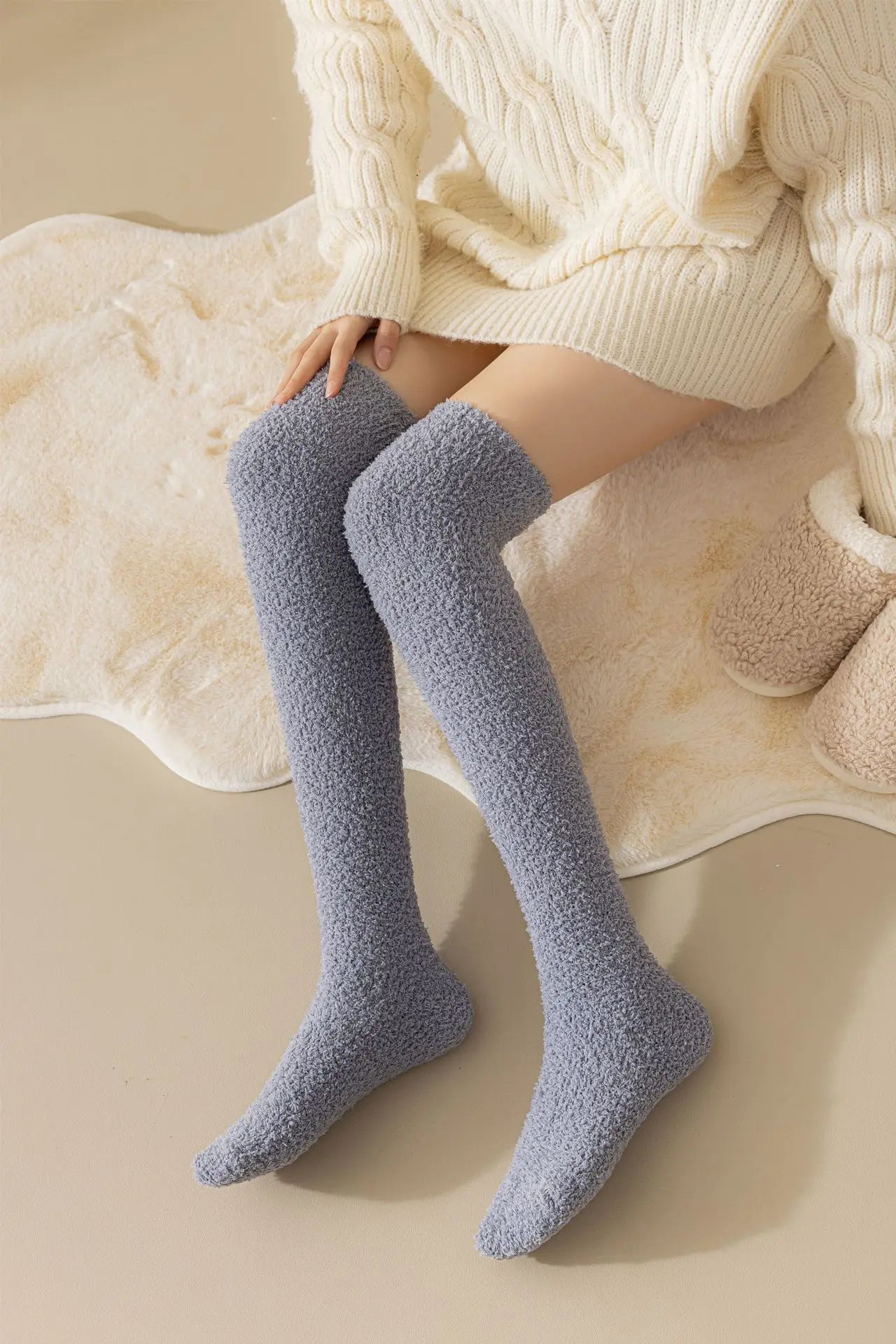 Thick Over The Knee Long Socks Breathable Warm Sweat-Absorbent Soft Fleece Knee-High Stockings