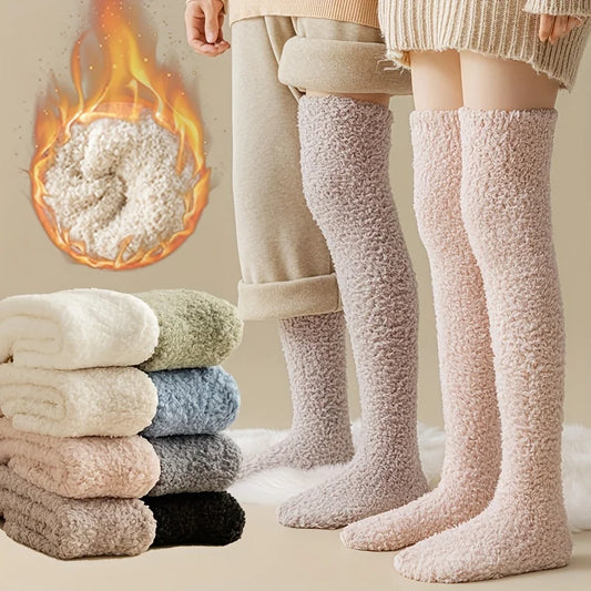 Thick Over The Knee Long Socks Breathable Warm Sweat-Absorbent Soft Fleece Knee-High Stockings
