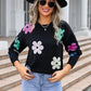 Spell Color Flower Round Collar Pullover Knitted Sweater