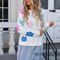 Spell Color Flower Round Collar Pullover Knitted Sweater