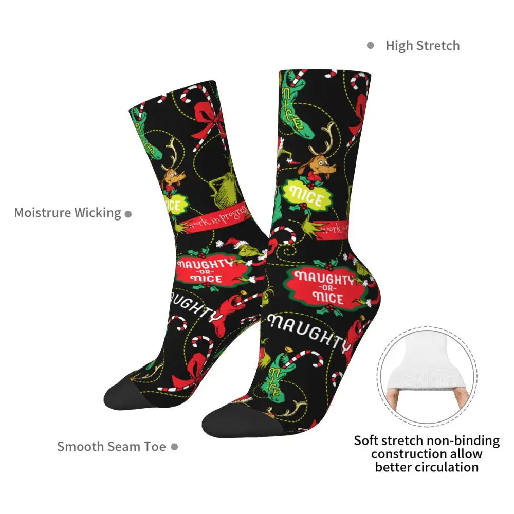 Novelty Christmas-S-Green-S-Grinching Socks Men's Women's Fashion Socks Spring Summer Autumn Winter Middle Tube Socks Gift