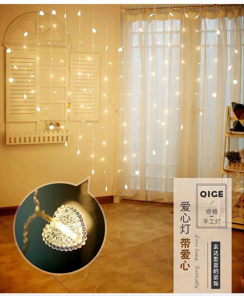 Star LED String Lights Love Heart Bow Shape Led Curtain Lights Birthday Christmas Party Wedding Decorations Fairy Lights Bedroom