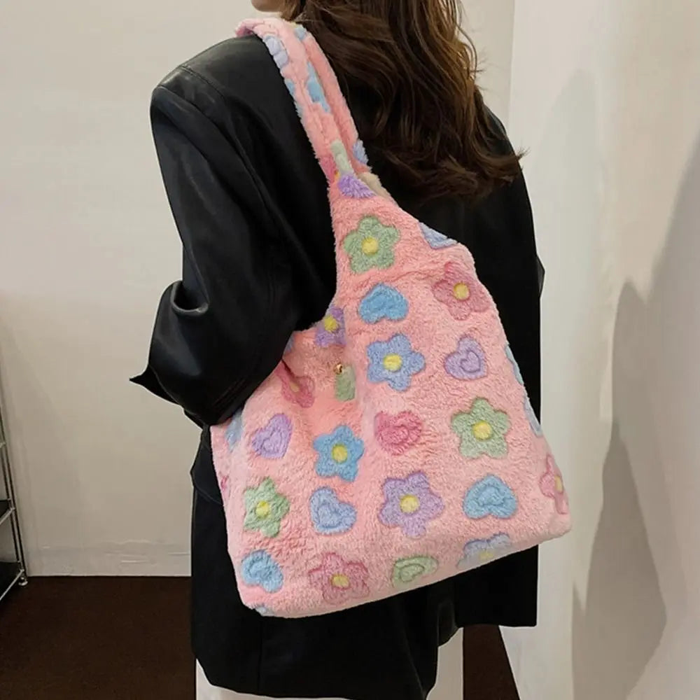 Soft Plush Shoulder Bags Casual Large Capacity Furry Top-Handle Bag Handbags Women Girls