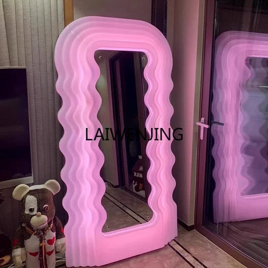 Full Body Fitness Pink Luminous Floor Mirror