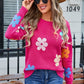 Spell Color Flower Round Collar Pullover Knitted Sweater