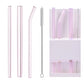 Pink Reusable Glass Straw Set 12mmWide, 8mmWide, Suitable For Juice, Solid Drinks, Milkshakes, Plus Complimentary Cleaning brush