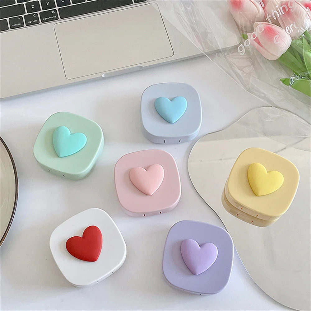 Heart Contact Lens Case with Mirror Mini Lovely Eyes Care Contact Lens Container Box Travel Kits Eyewear Accessories Organizer