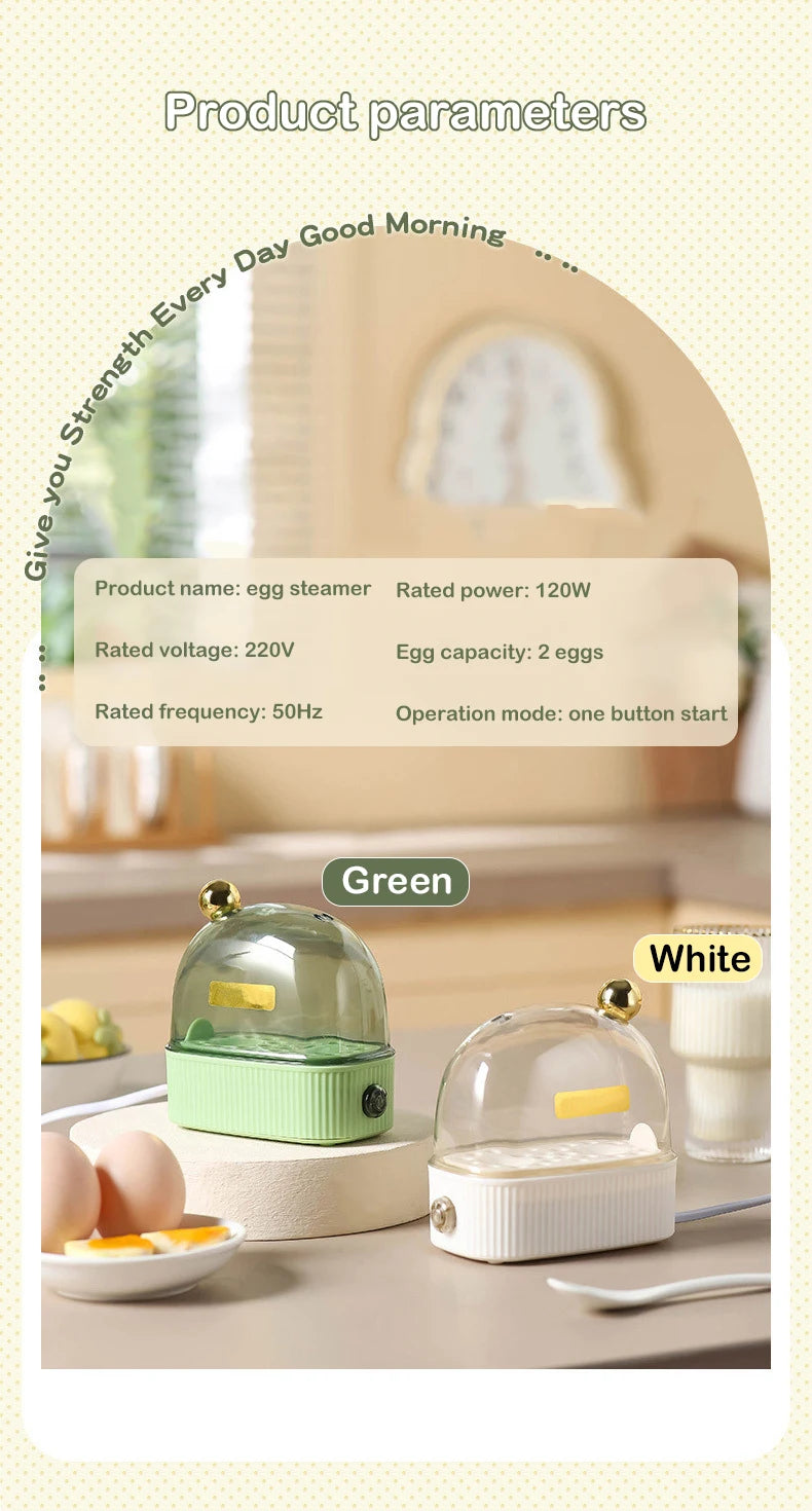 DMWD 120W 220V Electric Egg Boiler Poacher Automatic Power Off Mini Breakfast Machine Egg Cookers 2 Eggs Portable Food Steamer