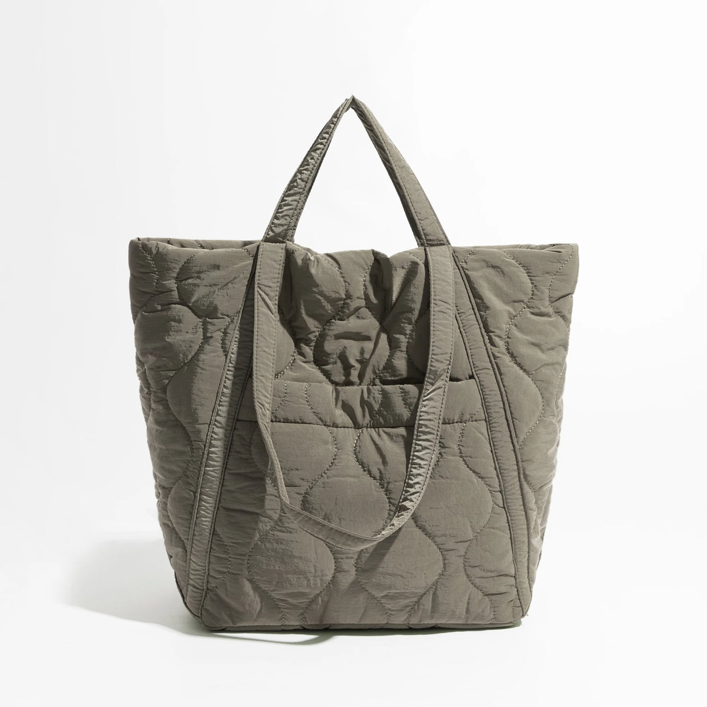 MABULA Green Cotton Padded Women's Handbag Fit 13" Laptop Big Capacity Quilted Work Bag Japanese Simple Shoulder Puffer Purse