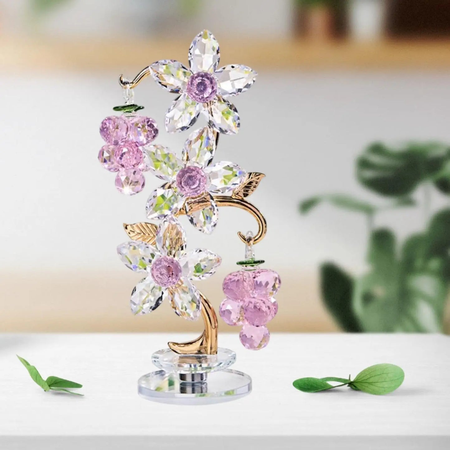 Pink Grape Statue Paperweight Flower Ornament Decorative Glass Fruit Handmade Ornament for Home Bookshelf Office Tabletop Decor