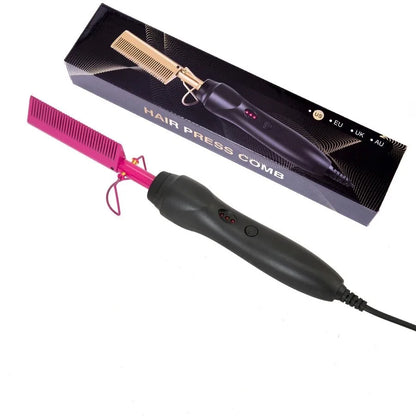 Electric Pink Hot Comb Professional Fast Heating Styling Comb Hair Straightener Portable Anti-Scald Straightening Press Comb