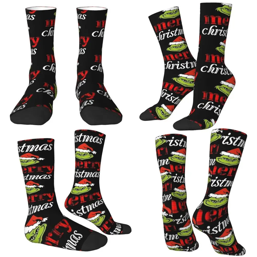 Pink Christmas-S-Green-S-Grinching Stockings Monster Trendy Socks Winter Anti Skid Socks Women Men Running High Quality Socks